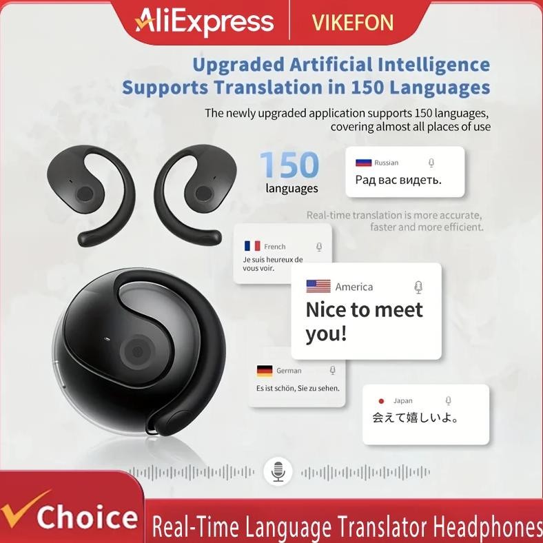 

Wireless BT AI Real-time Language Translation Earphones 144 Languages Ear Hanging Headphone Translator for Travel Business