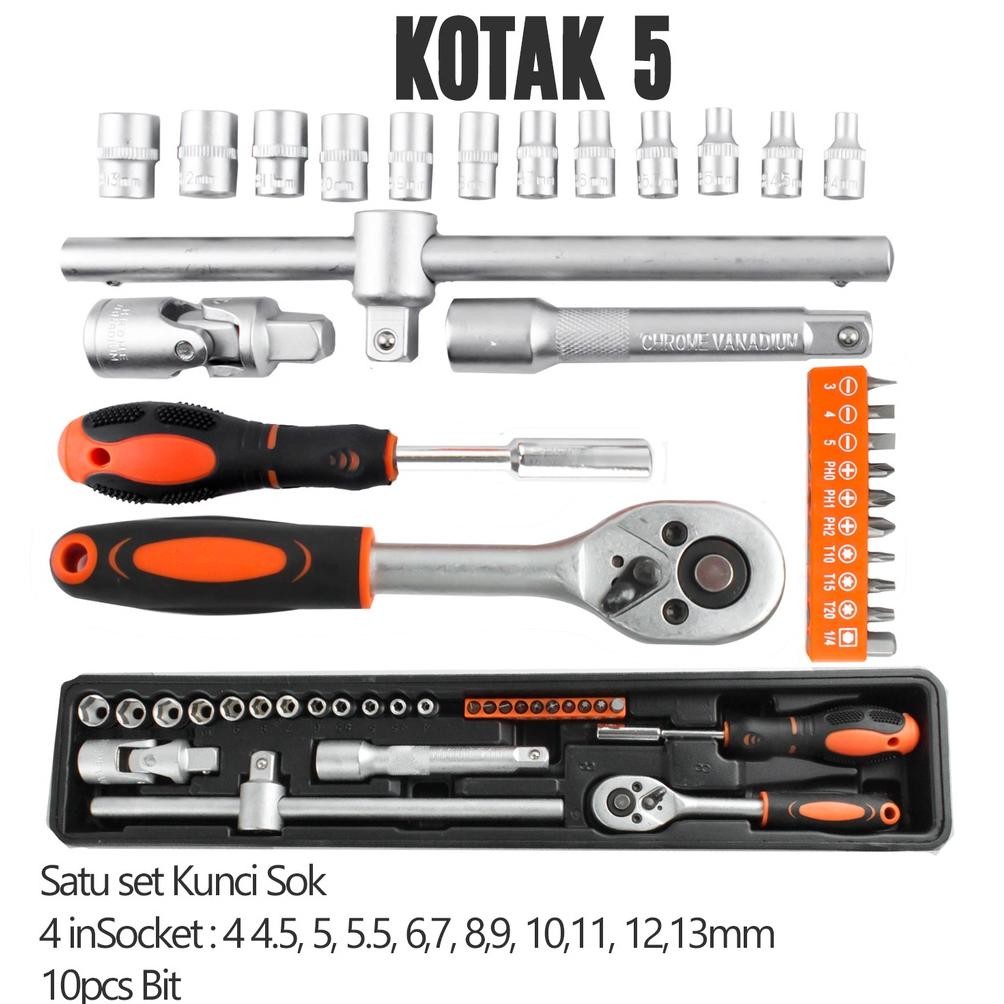tg-342 yl-24 Tool Kit 85 Pcs Tool Box Perkakas Kunci Sok Set Pekerjaan Mobil Tool Box Set Alat Bengk
