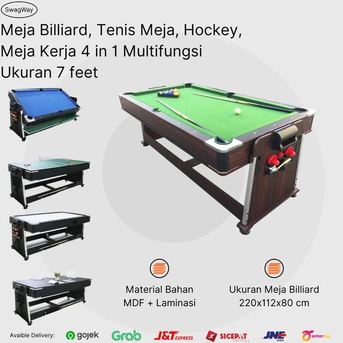 MEJA BILLIARD 4 IN 1 PINGPONG HOCKEY MEJA MAKAN RAPAT BILIARD 7 FEET