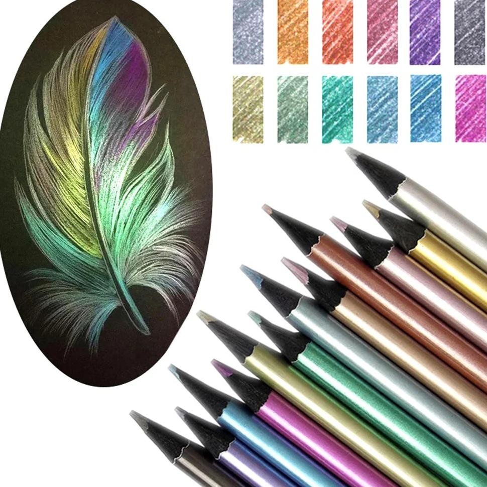 

12 Colors Metallic Pencil Colored Drawing Pencil Sketching Pencil Painting Colored Pencils Art Supplies Color Pencil Set