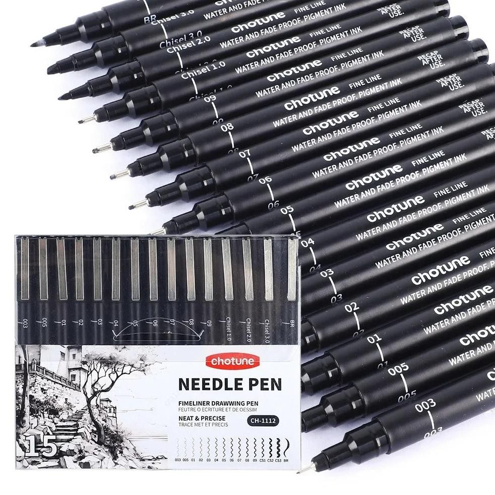 

Black Micro Pens,15 Sizes,Waterproof Archival Ink,Fine Point Pen For Artist Illustration,Sketching,Anime,Manga Technical Drawing