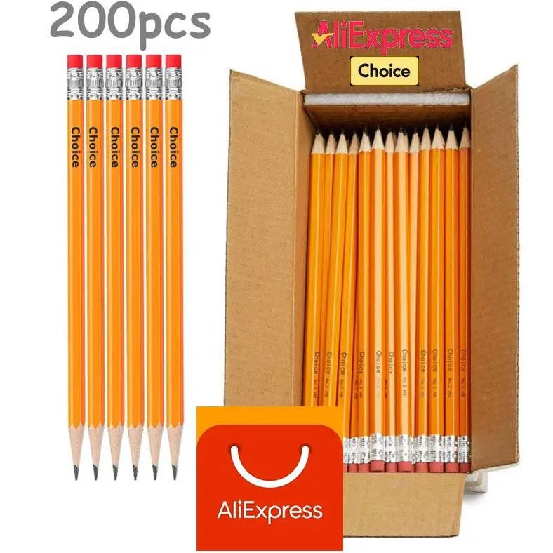 

1Box/200Pcs Pencils With Eraser,Pre-Sharpened, Hb Lead Bulk Box Drawing, Yellow Wood-Cased Pencils For Office,School Supplies