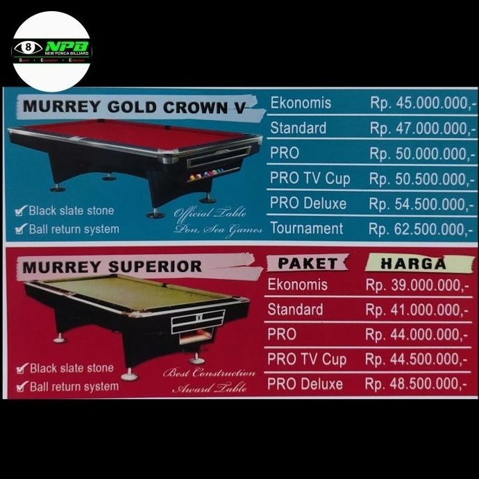 PAKET MEJA BILLIARD MURREY GOLD CROWNSUPERIORBILLIYARBILLIYARD