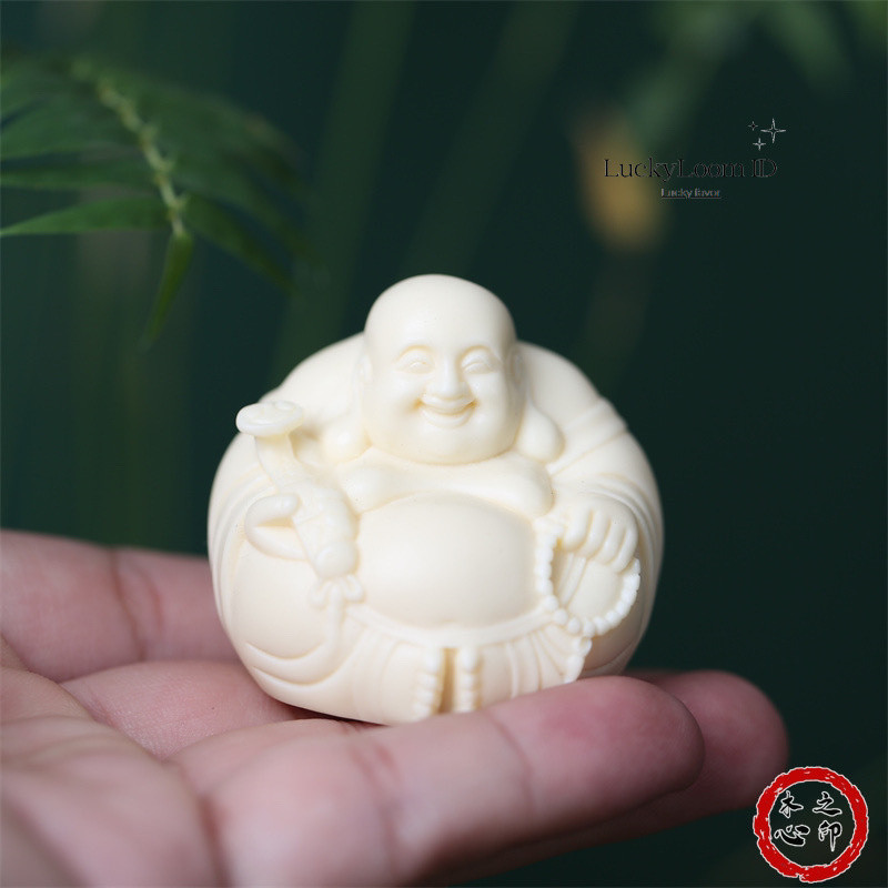 Ivory Fruit Carving Maitreya Buddha Hand Pieces Tea Ornaments Office Decorations Crafts