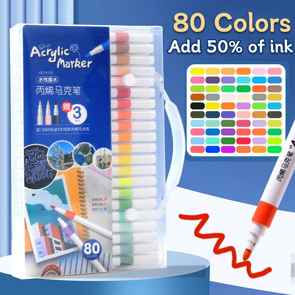 

Acrylic Marker 24-80 Colors Pen Set For Draw Sketching Oily Tip Based Markers Graffiti Manga School Art Painting Supplies