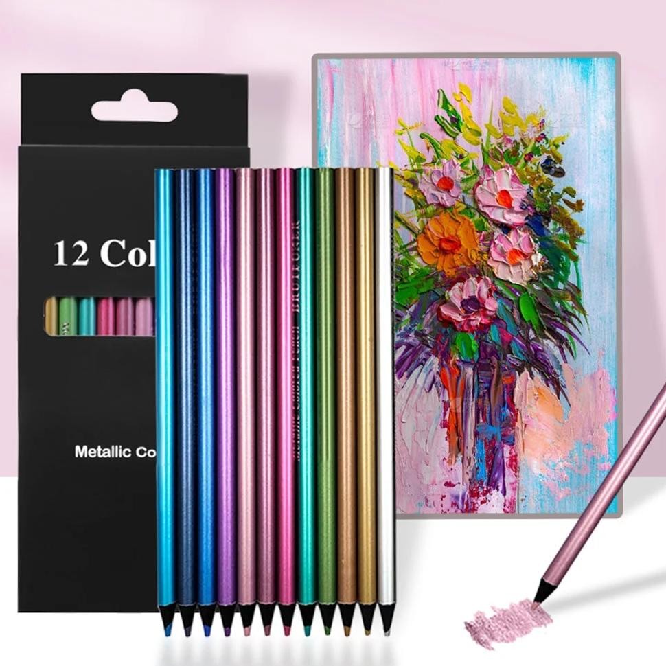 

12 Color Metallic Colored Pencils Drawing Sketching Set Coloring Colour Pencils Profession Art Supplies For Artist
