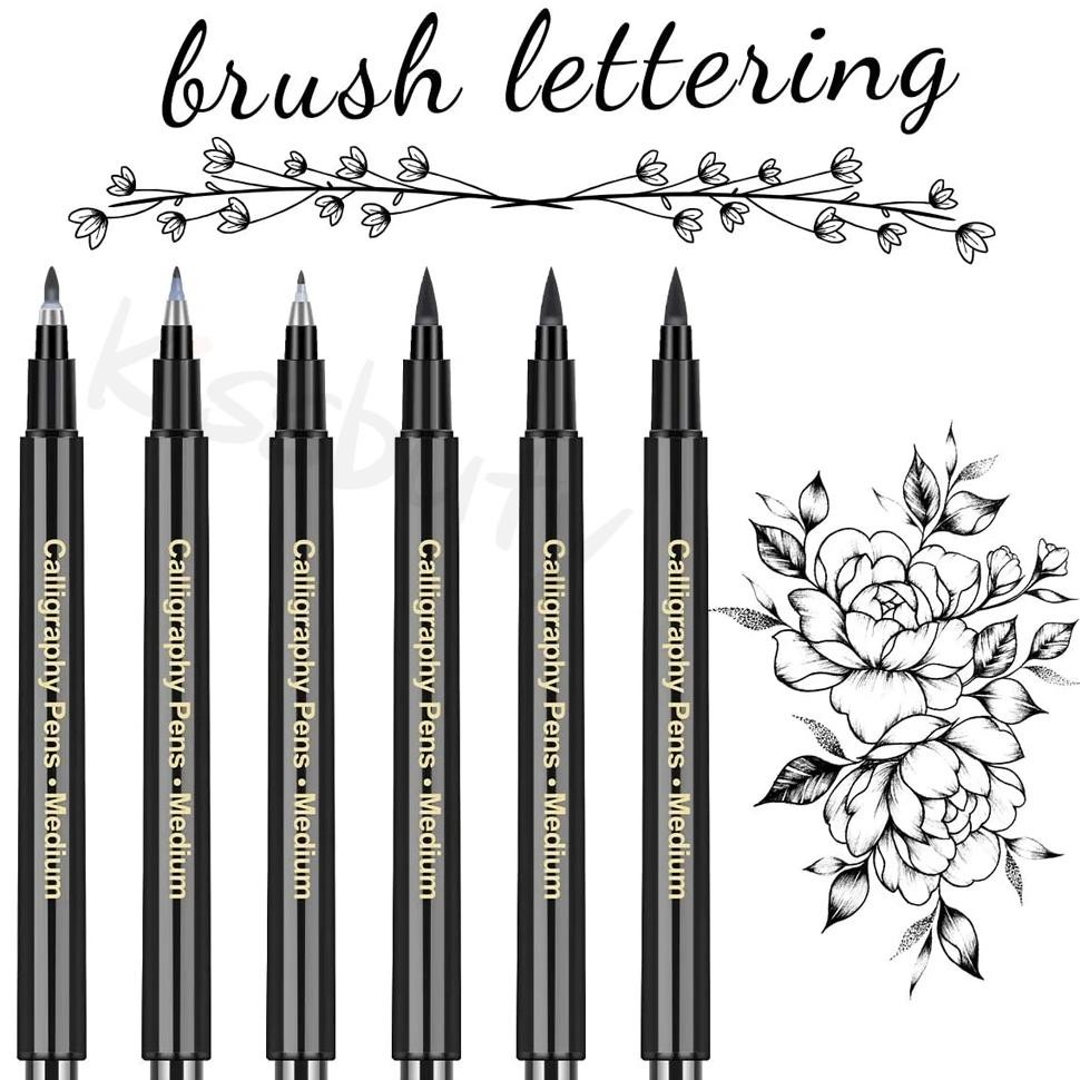

4/6Pcs Calligraphy Brush Pens Hand Lettering Pens Extra Fine Brush Art Marker Writing Drawing School Supplies Stationery