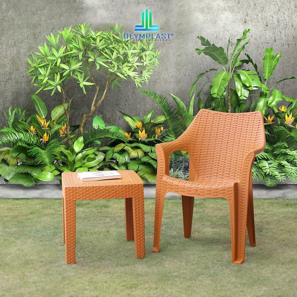 Set Kursi Santai Dan Meja Plastik Rotan OL 508 Olymplast Kursi Taman Kursi Outdoor Murah