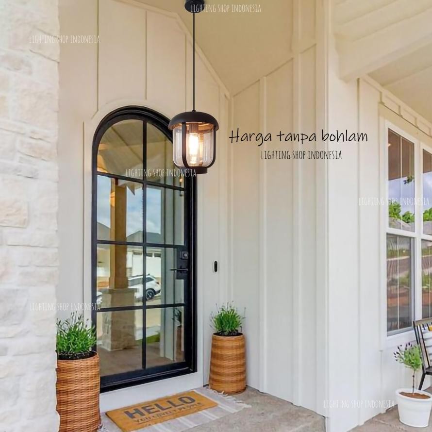 Lampu gantung hitam E27 minimalis outdoor waterproof lampu teras