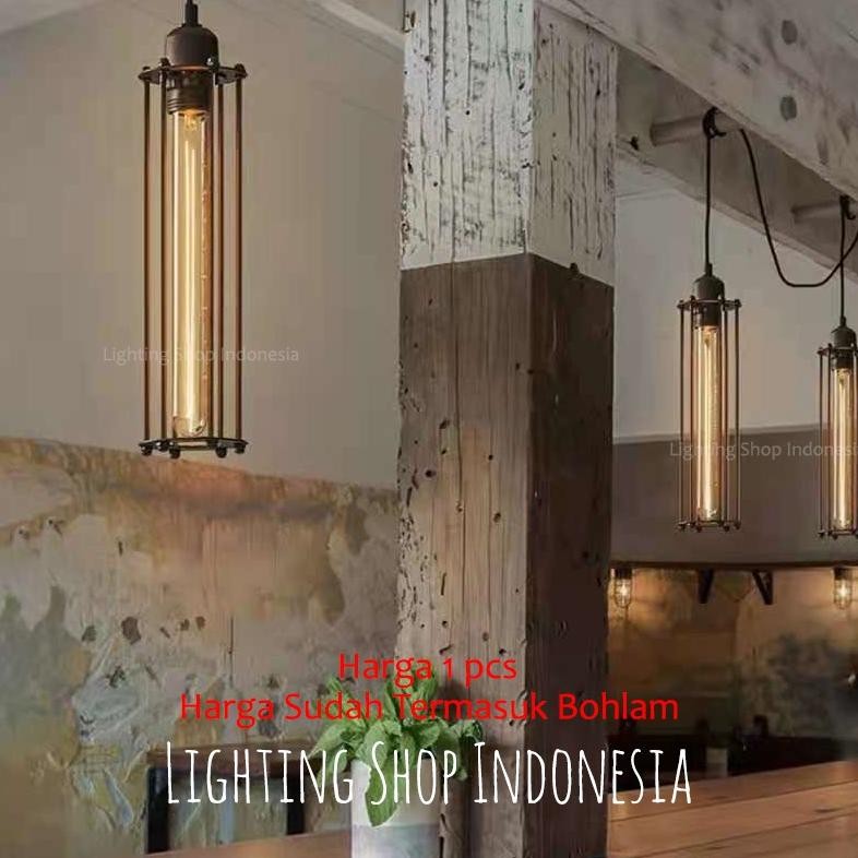 L650 lampu gantung vintage 1lampu + lampu Filamen edison led 6-7w