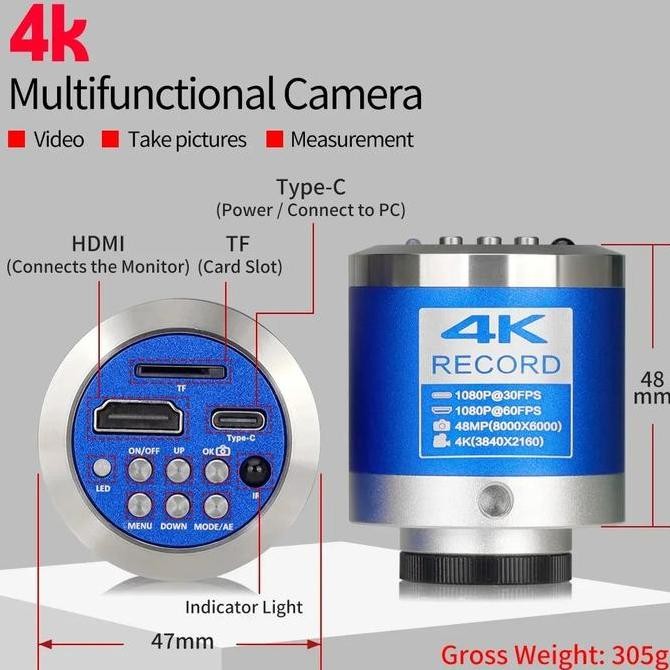 

Kamera Microscope Industrial Ultra HD 4K 48 MP Kamera Mikroskop LED Light - AZ4 Kualitas Original