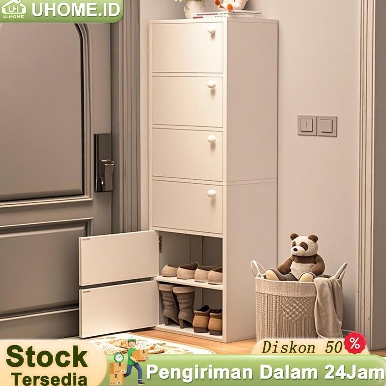 Lemari Sepatu Tertutup Susun Minimalis Rak Sepatu Kuat Anti Debu Kayu Penyimpanan Serbaguna Ruang Ke