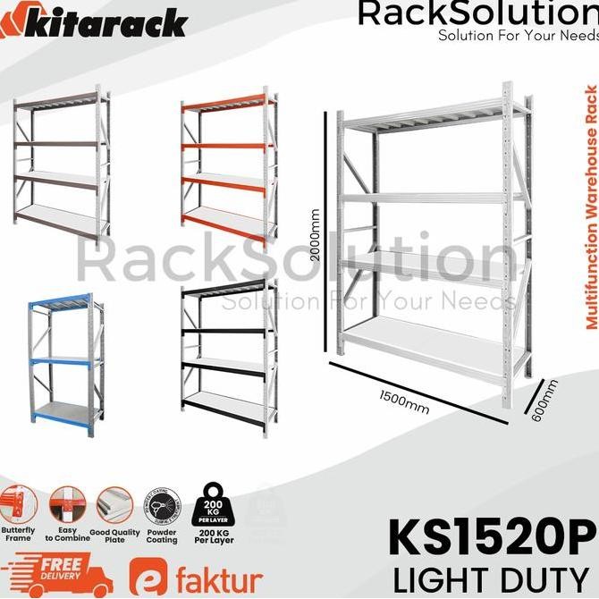 

KITARACK KS1520 STARTER Rak Gudang 2 Meter 4 Layer Panjang 1.5 Meter Kualitas Original