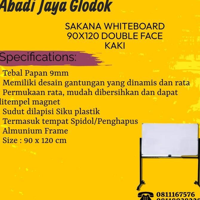 

SAKANA WHITEBOARD 90X120 DOUBLE FACE KAKI Kualitas Original
