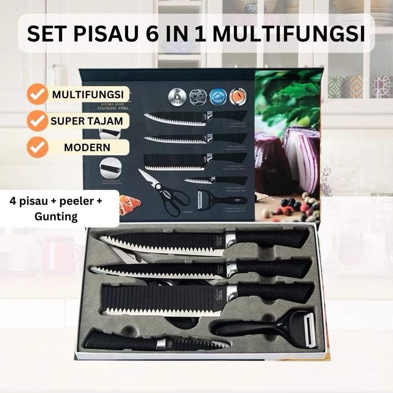 NEW Set Pisau Dapur Super Tajam Isi 6 Pcs Pengupas Dan Pemotong Ikan Daging
