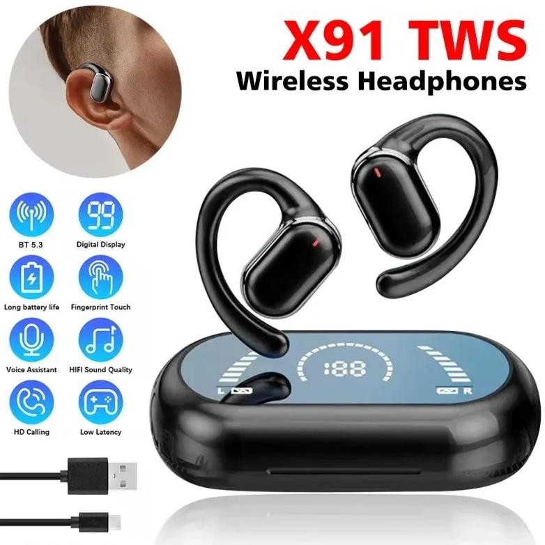 

X91 OWS Earhook Earphones Bluetooth 5.3 Low Latency Gaming Sport Headset HiFi Stereo Noise Reduction Earbuds