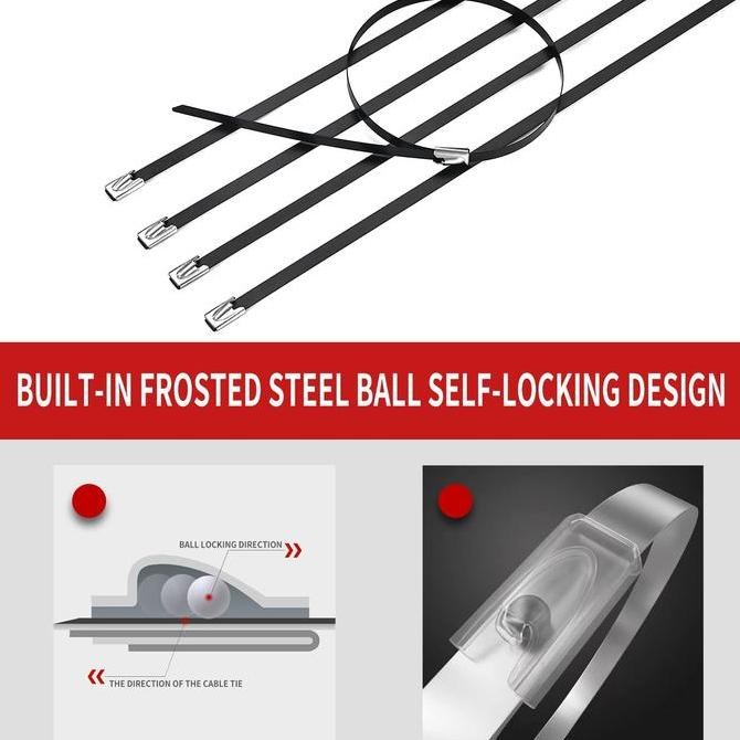 

Perpack Kabel Tis Stainless Black Coated 4.6 x 300 mm Ties Anti Karat Kualitas Original