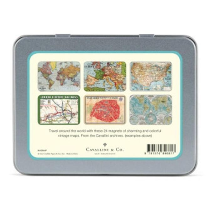 

Cavallini Vintage Maps Set of 24 Magnets in Tin Kualitas Original