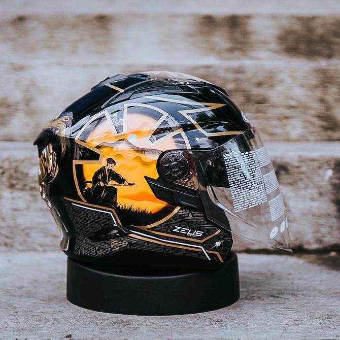 HELM ZEUS ZS613C BLACK AJ20 ORANGE Kualitas Original
