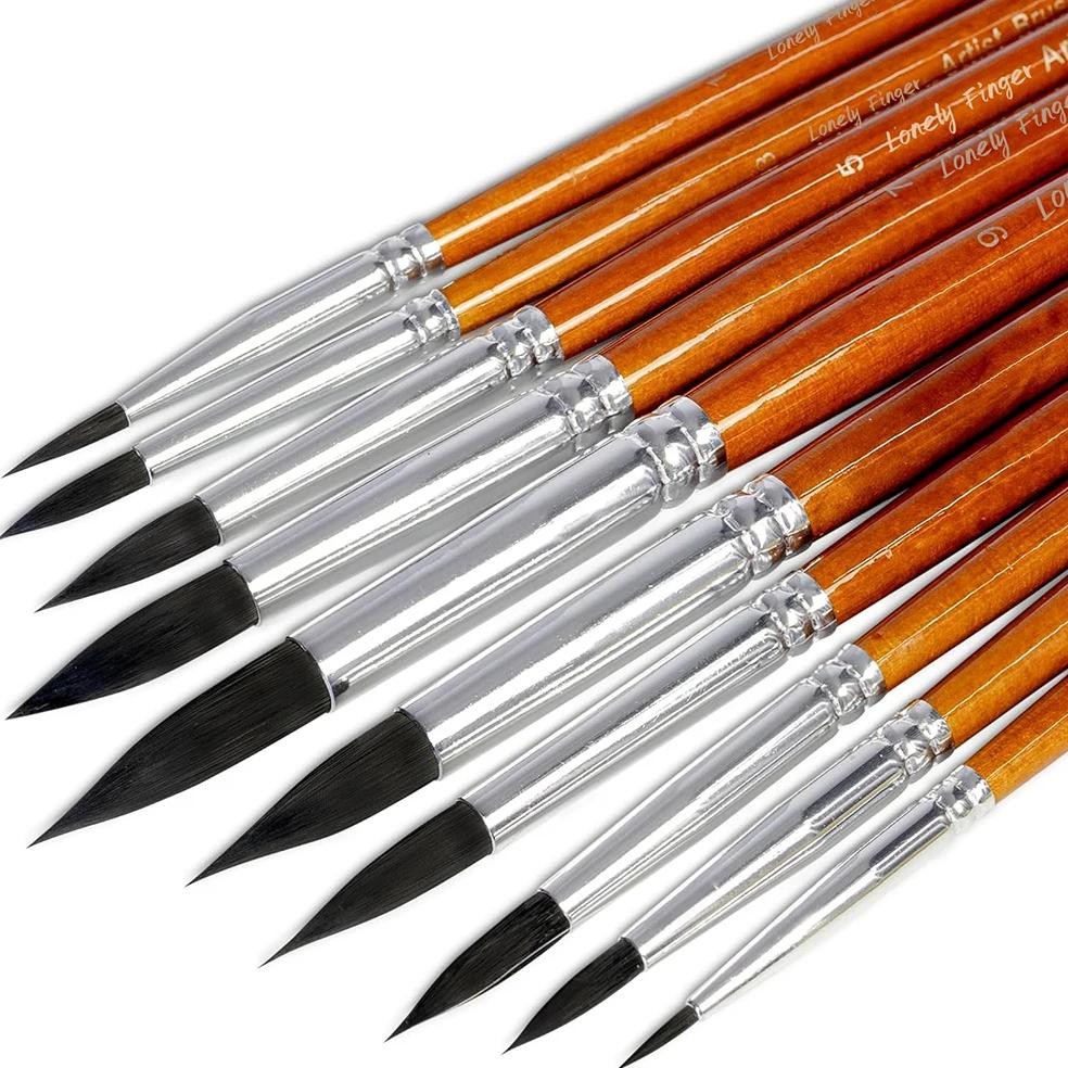 

Artist Watercolor Paint Brushes, Round Pointed Paint Brushes Set, 10Pcs Different Sizes For Watercolor, Acrylics, Gouache, Oil