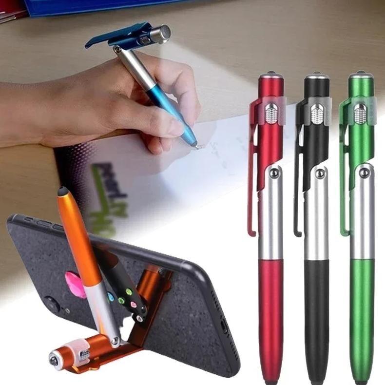 

4 In 1 Multifunction Ballpoint Pen With Led Light Fold Phone Holder Night Read Writing Pencil Office School Student Stationery
