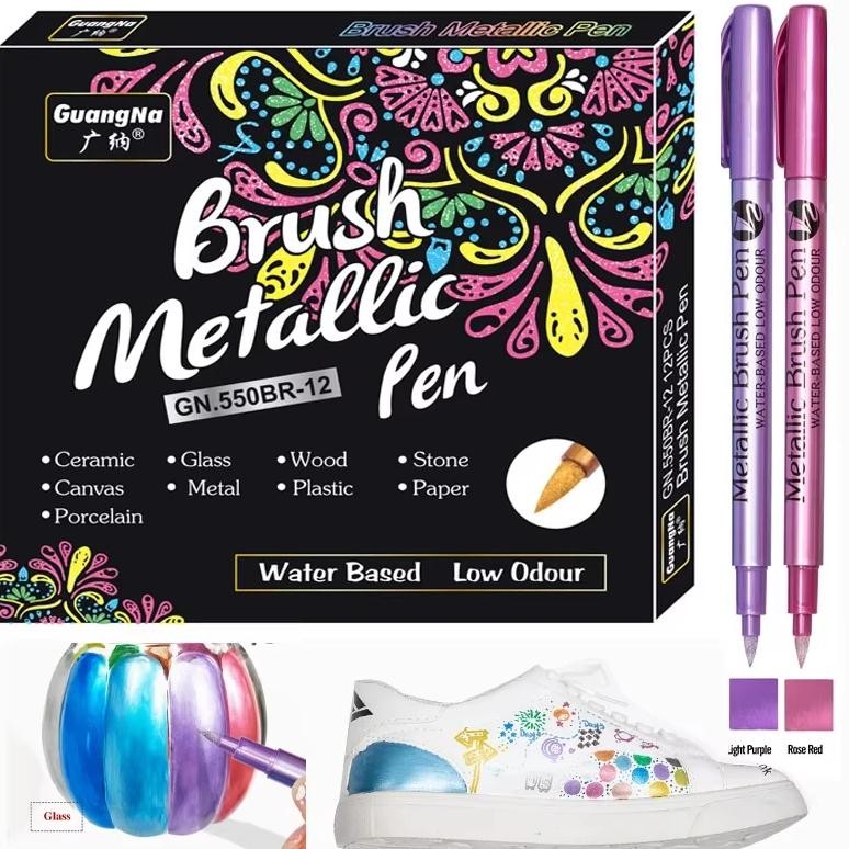 

12 Colors Brush Metallic Paint Markers Pens For Rock Painting Stone Ceramic Wood Fabric Scrapbook Albums Waterproof Permanent Ar