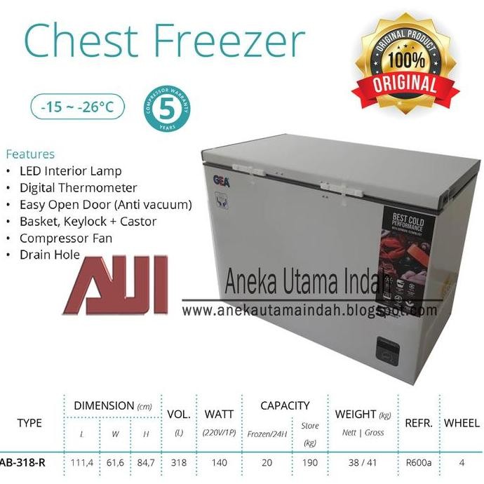 Tersedia CHEST FREEZER GEA 330 Liter TYPE AB-336-R