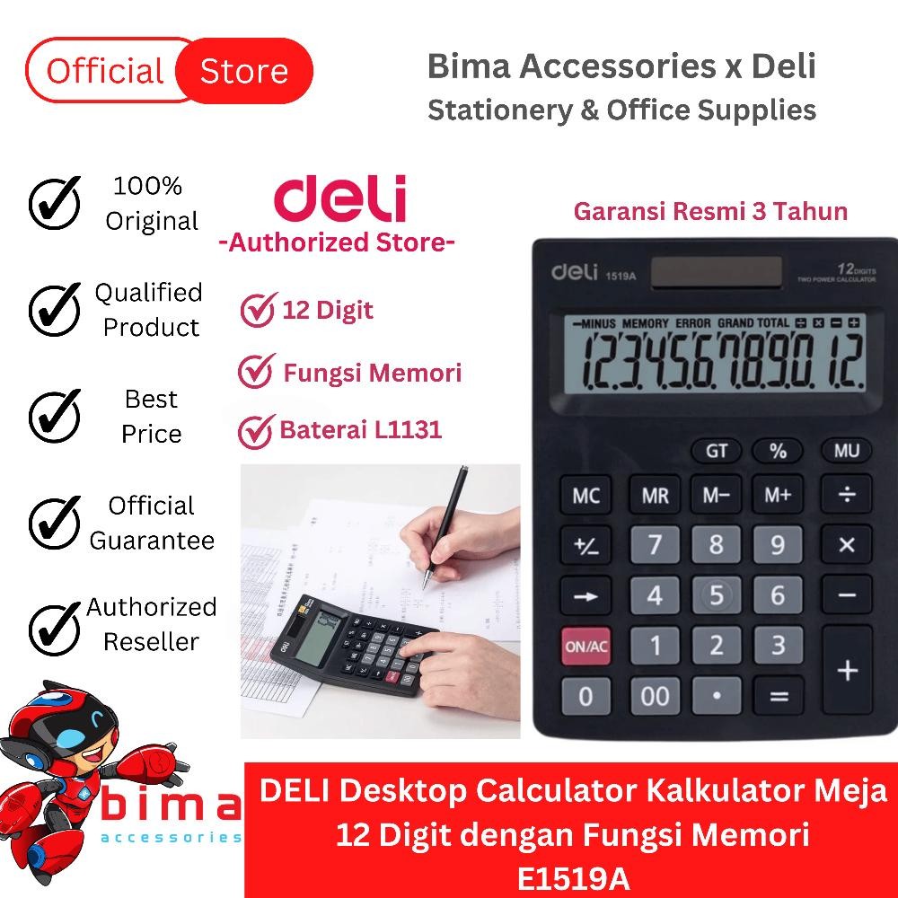 

LINDU DELI Kalkulator Calculator 12 Digit Besar Kecil Layar Lengkap Fungsi Memori Baterai L1131 E1519A