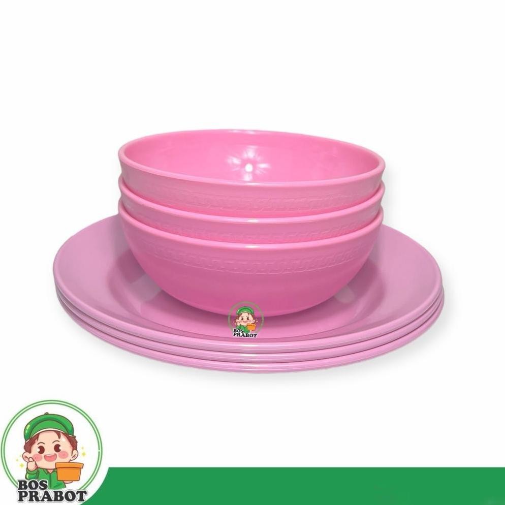 Piring Melamin Set isi 6 / Paket Piring Mangkok Melamin/Piring Makan Melamin Bulat dan Mangkok Bulat