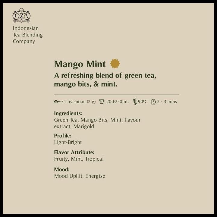 

Terlaris Oza Tea - Mango Mint | Artisan Tea - Green Tea | Specialty Grade | Teh Premium | 40 Gram (20 Cups) Good Quality