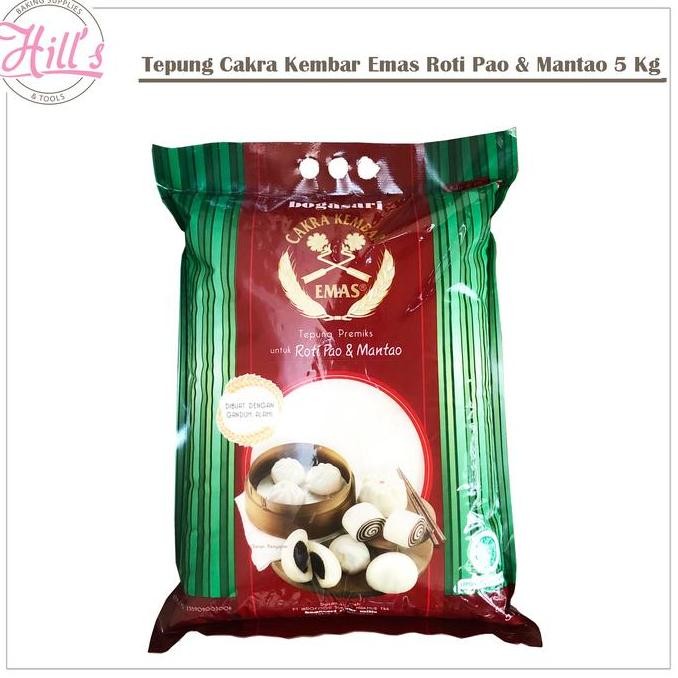 

Sale Cakra Kembar Emas Pao Dan Mantao 5 Kg / Tepung Bogasari 5Kg
