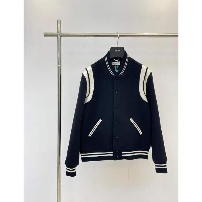 Promo Jaket Saint Laurent Teddy Black Varsity Jacket