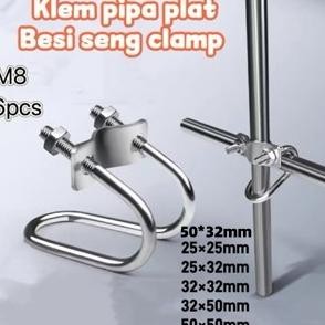 6PCSSET 2525322532325050mm 5032mm Klem Pipa Plat Besi Seng Klem Pipa Silang Berbentuk U GandaKlem Pe