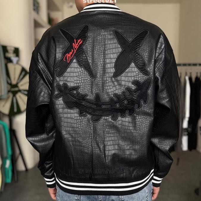 Murah Ricky Clown Black Mamba Snakeskin Embroidered Crocodile Varsity Jacket