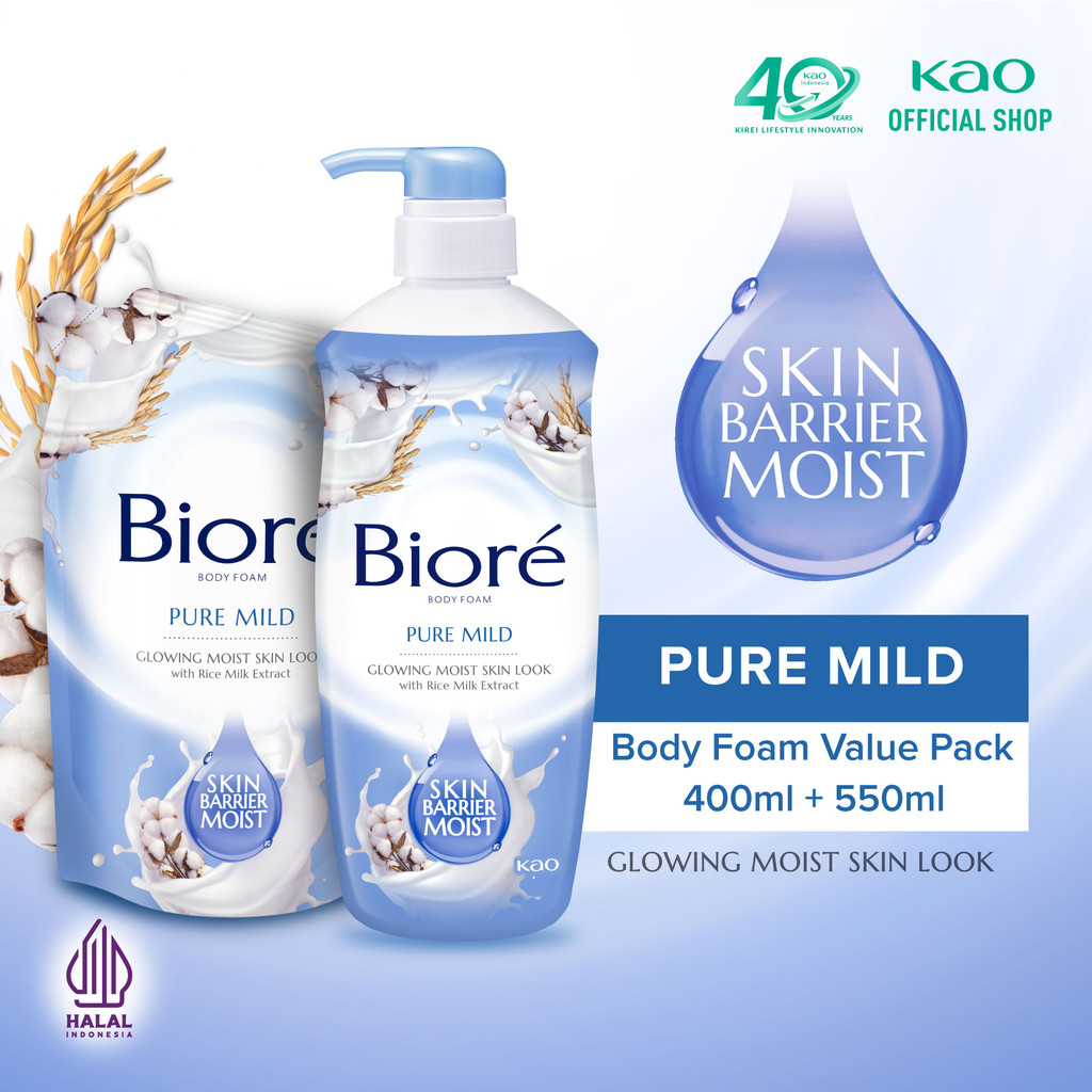 Biore Beauty Sabun Mandi Cair Pelembab Kulit Pure Mild Ekstrak Yoghurt Pump 550 ml + Refill 400 ml -