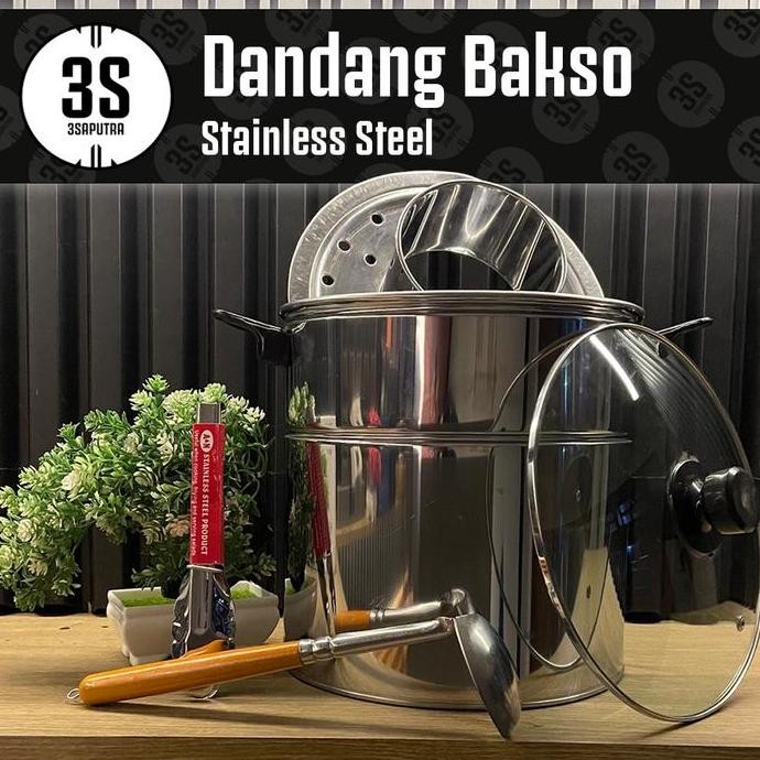 DANDANG BAKSO 26 CM PANCI STAINLESS STEEL TUTUP KACA