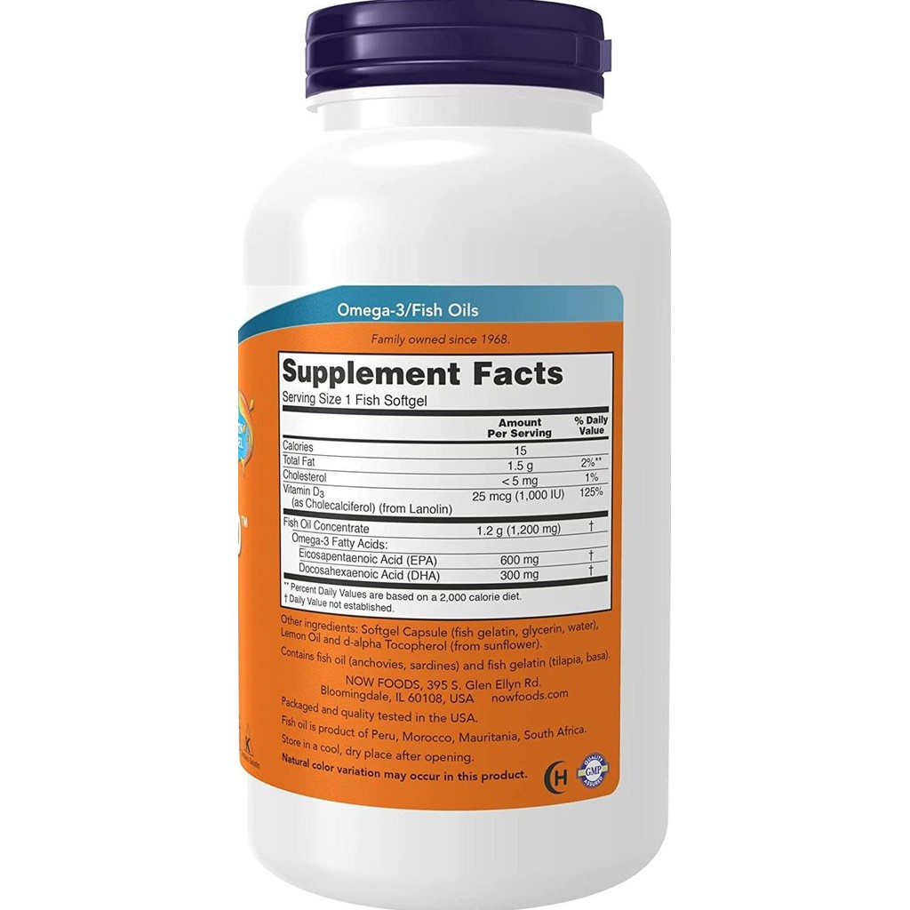 Now Foods Ultra Omega 3-D 3D Fish Oil Vitamin D3 600 Epa 300 Dha 180