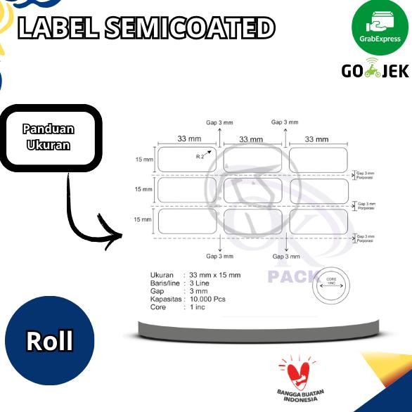 

KA LABEL SEMICOATED(BUKAN THERMAL) 33 x 15 mm 3 Line, Stiker Printer Barcode, Core 1 Inch isi 10000 Pcs