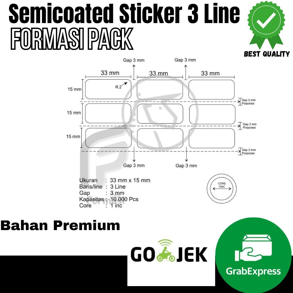 

KA LABEL SEMICOATED (BUKAN THERMAL) 33 x 15 mm 3 Line, Stiker Printer Barcode, Core 1 Inch isi 10000 Pcs