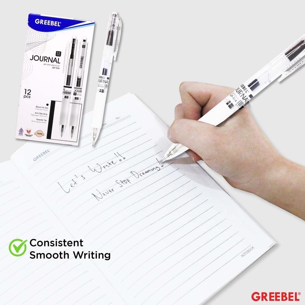 

GREEBEL PULPEN GEL / Gel Pen Journal GP-514 0.5 Hitam (12PCS/SET) / Ballpen Gel Ballpoint Bolpen Bolpoin Pena Gel