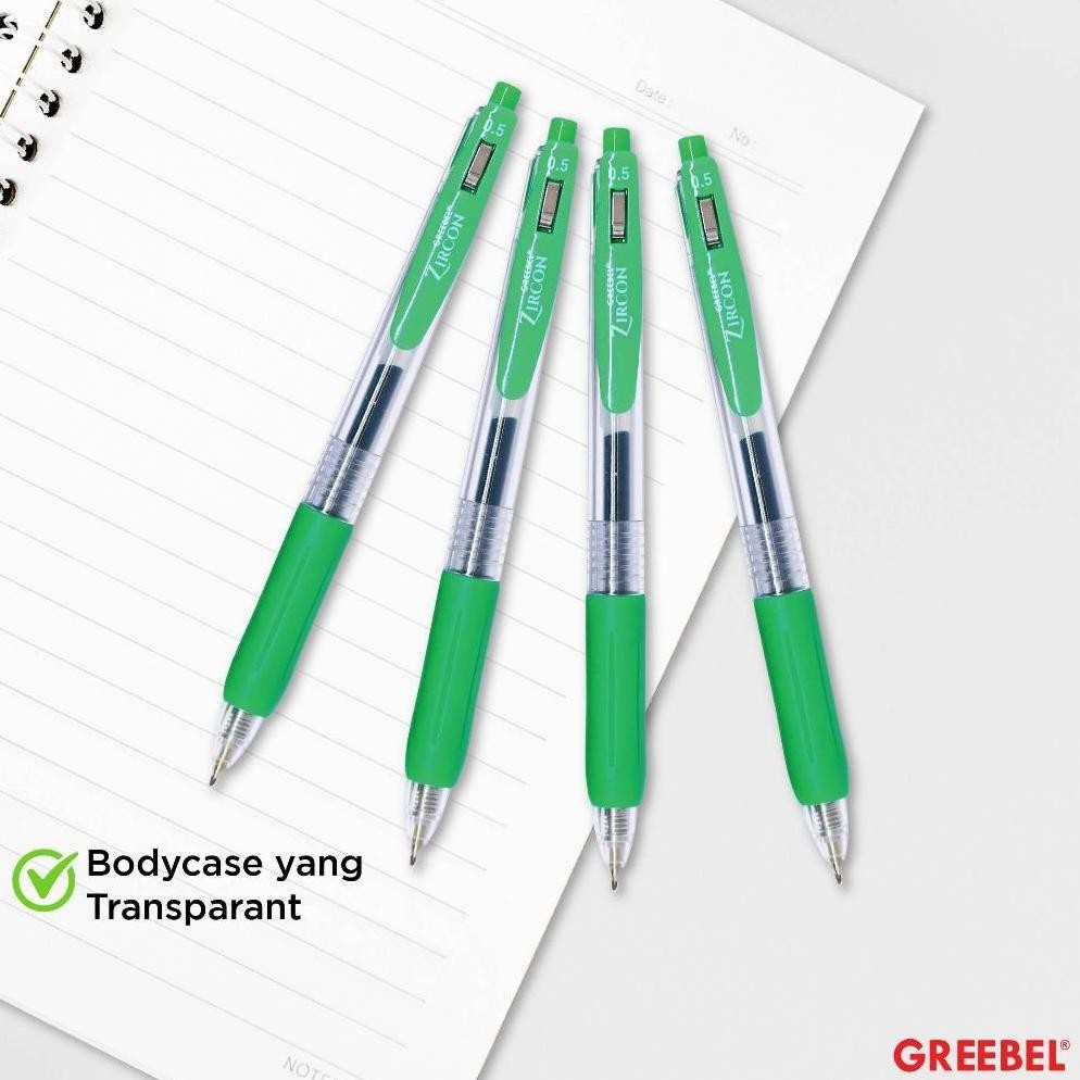 

GREEBEL PULPEN GEL / Gel Pen Zircon GP-509 0.5 Hijau (12PCS/SET) / Ballpen Gel Ballpoint Bolpen Bolpoin Pena Gel