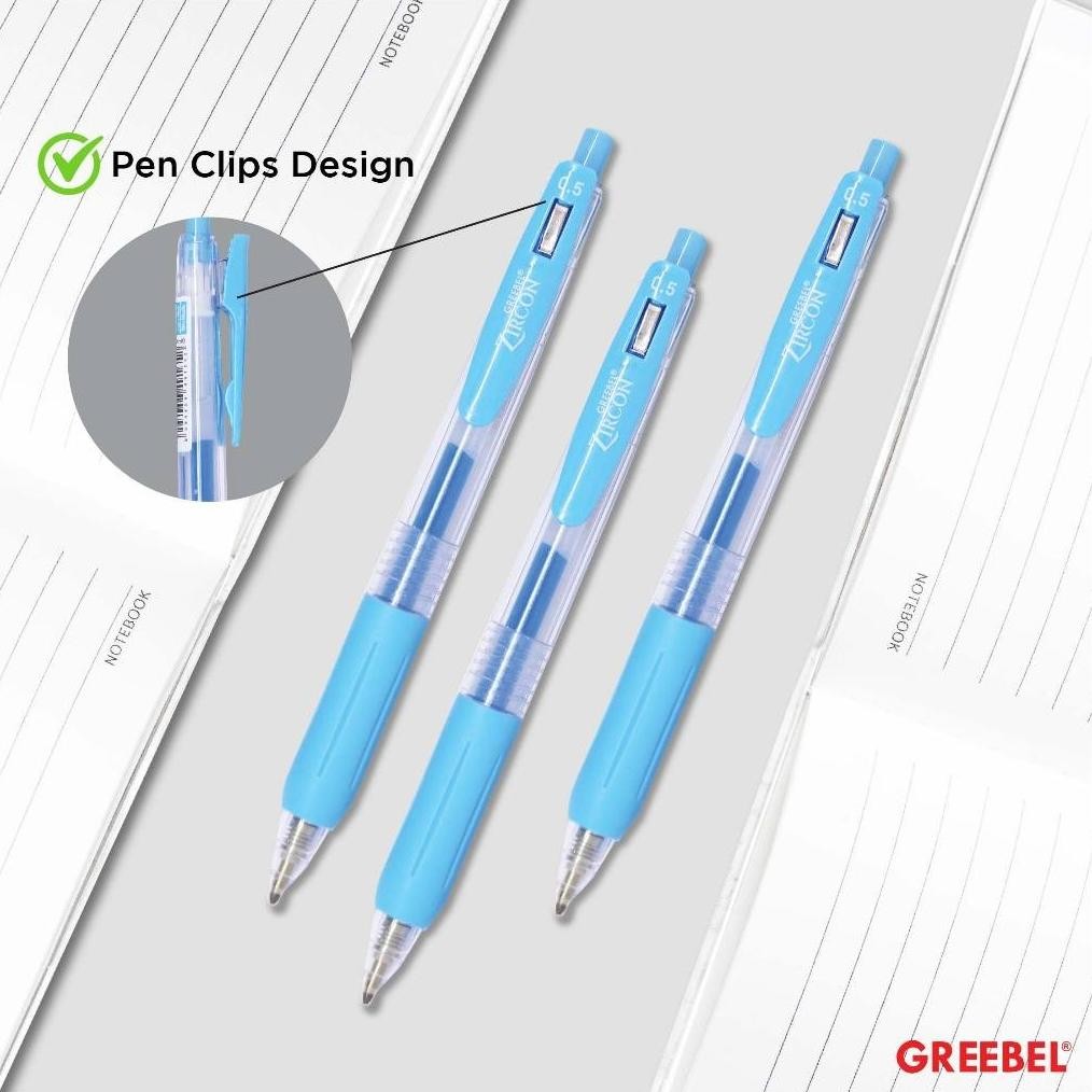 

GREEBEL PULPEN GEL / Gel Pen Zircon GP-509 0.5 Light Blue (12PCS/SET) / Ballpen Gel Ballpoint Bolpen Bolpoin Pena Gel