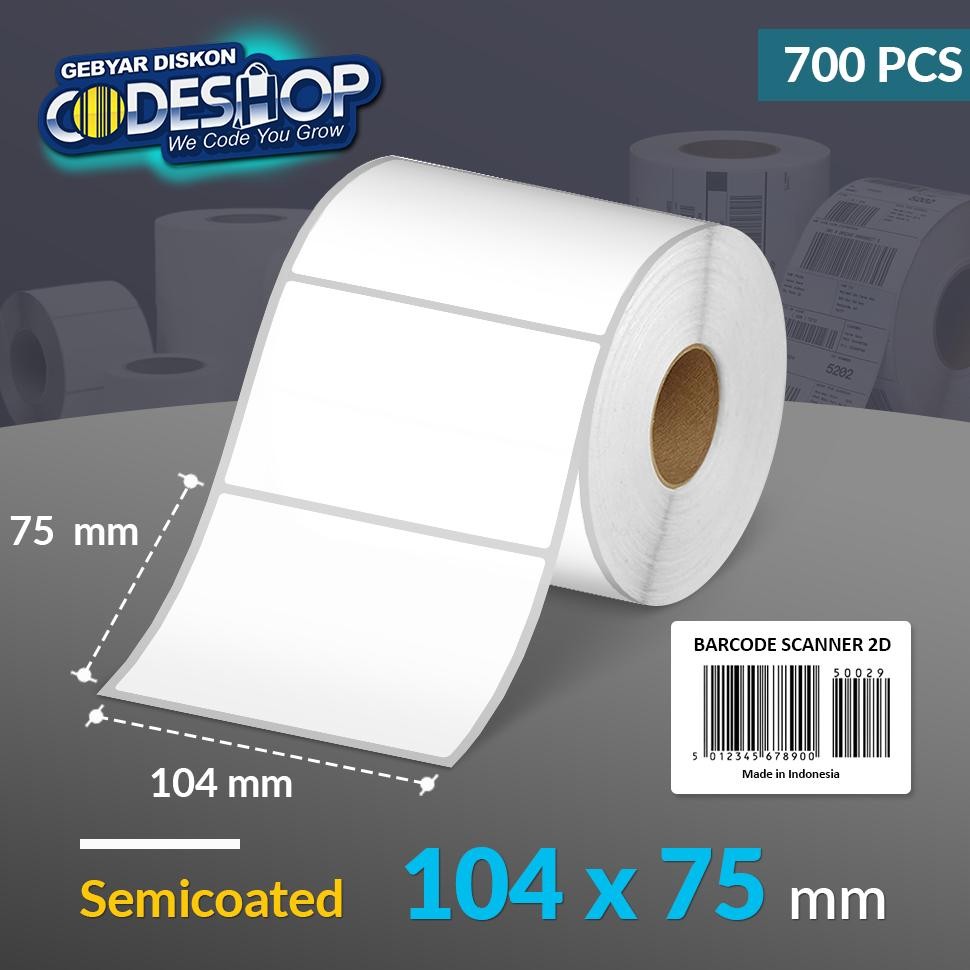 

LINDU Codeshop Kertas Label Semicoated 104x75 / 104 x 75 mm 1 Line Stiker Printer Barcode 700 Pcs