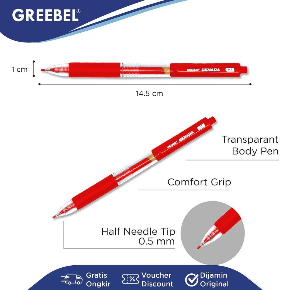 

GREEBEL PULPEN GEL / Gel Pen Genara GP-508 0.5 Merah (12PCS/SET) / Ballpen Gel Ballpoint Bolpen Bolpoin Pena Gel