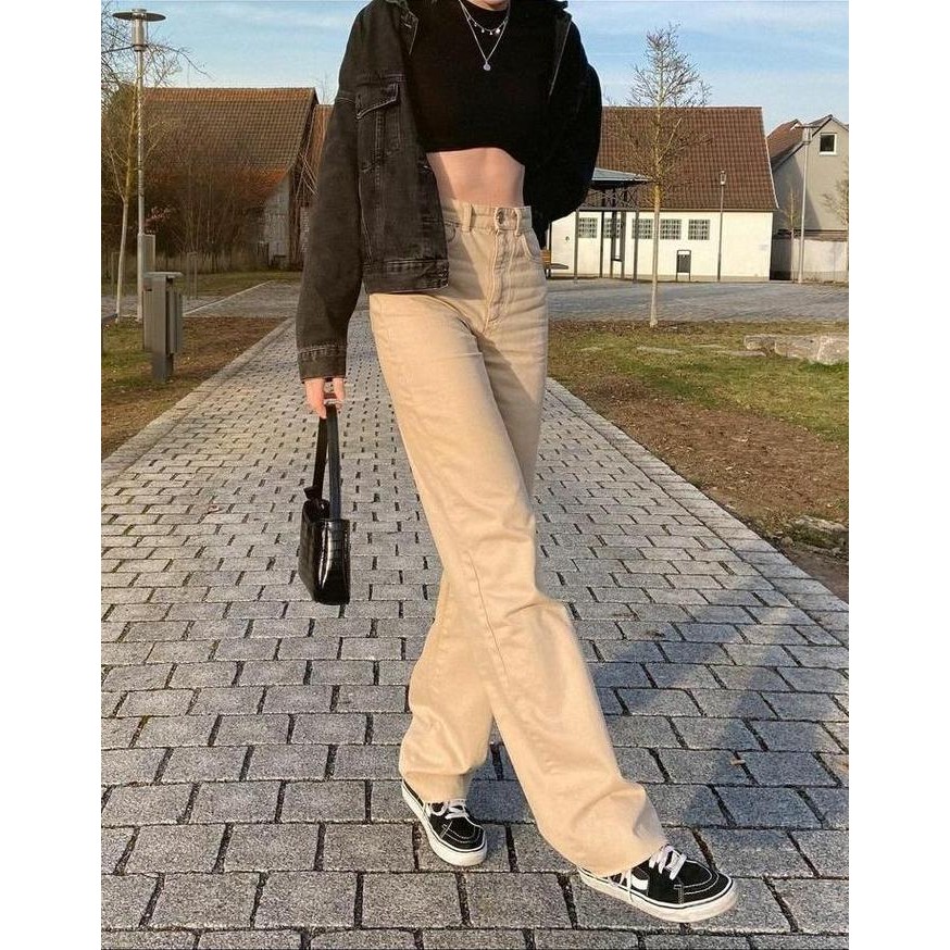 Murah High Waist  Kulot Jeans Jumbo Wanita  Cream Dan Chocolate Size 27-42 Bawahan Panjang