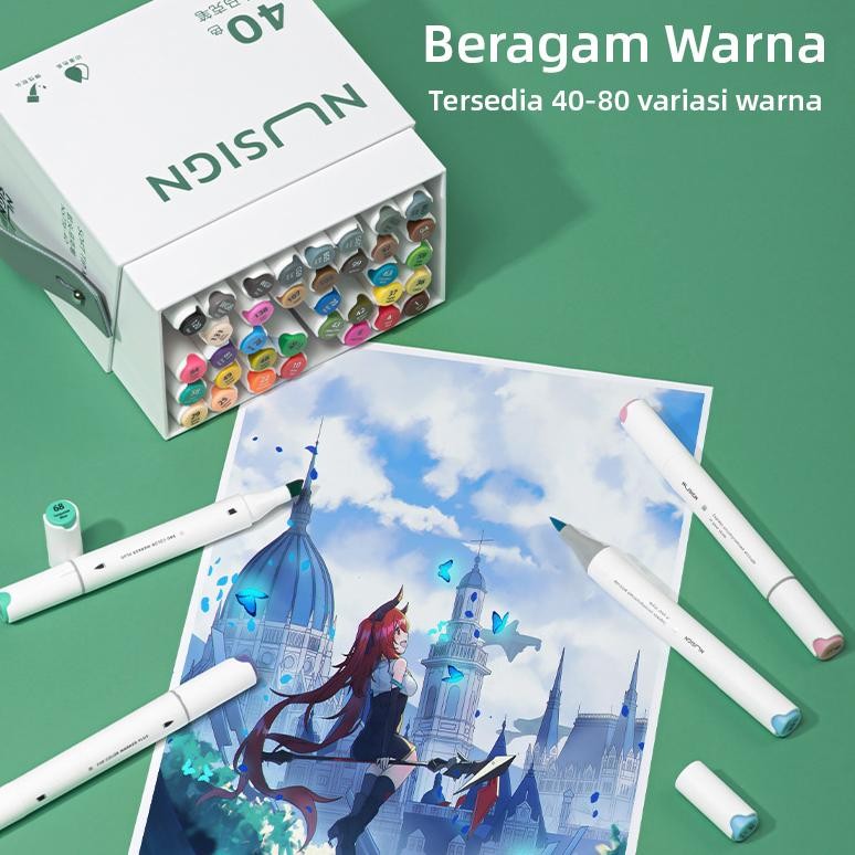 

Nusign Sketch Marker / Spidol Sketsa Dual Tip 40 60 80 Warna Non Toxic NS736