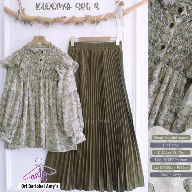 MUFASH - BLOOMY SET / SETELAN WANITA DEWASA LD 110 (ATASAN BLOUSE CERUTY DAN ROK PLISKET) BY FASHION