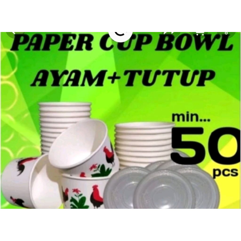Paper Papper Box Wadah Cup Rice Bowl 1 pcs Kertas Ayam Jago plus tutup Mie Ayam