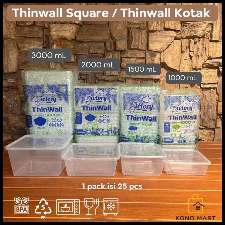 Terlaris [ISI 25 PCS] Thinwall Merk Victory Square 2000ml 3000ml / Kotak Makan Plastik Persegi / Kot