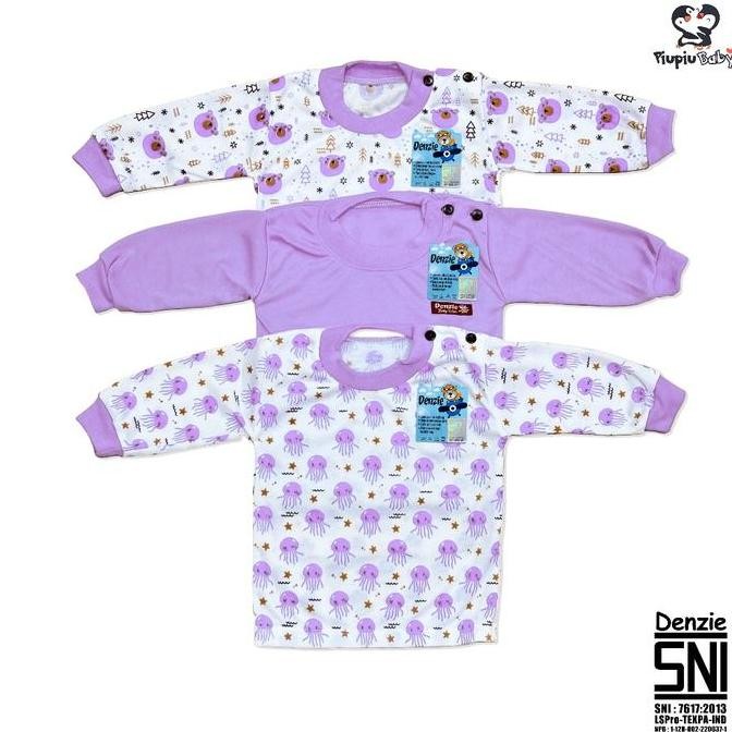 Tersedia Top 1 DENZIE - 3 Set Baju Bayi Seri Lilac Panjang Kancing Bahu Usia 3-24 Bulan Motif Karakt